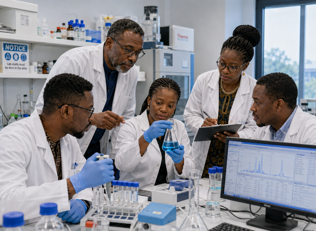 Illustrative image of a technical team conducting laboratory analysis